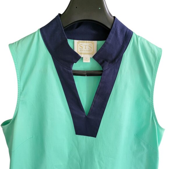 Sail To Sable Colorblock Sleeveless V Neck Shift Dress Navy Blue Seafoam Women M - Picture 3 of 6